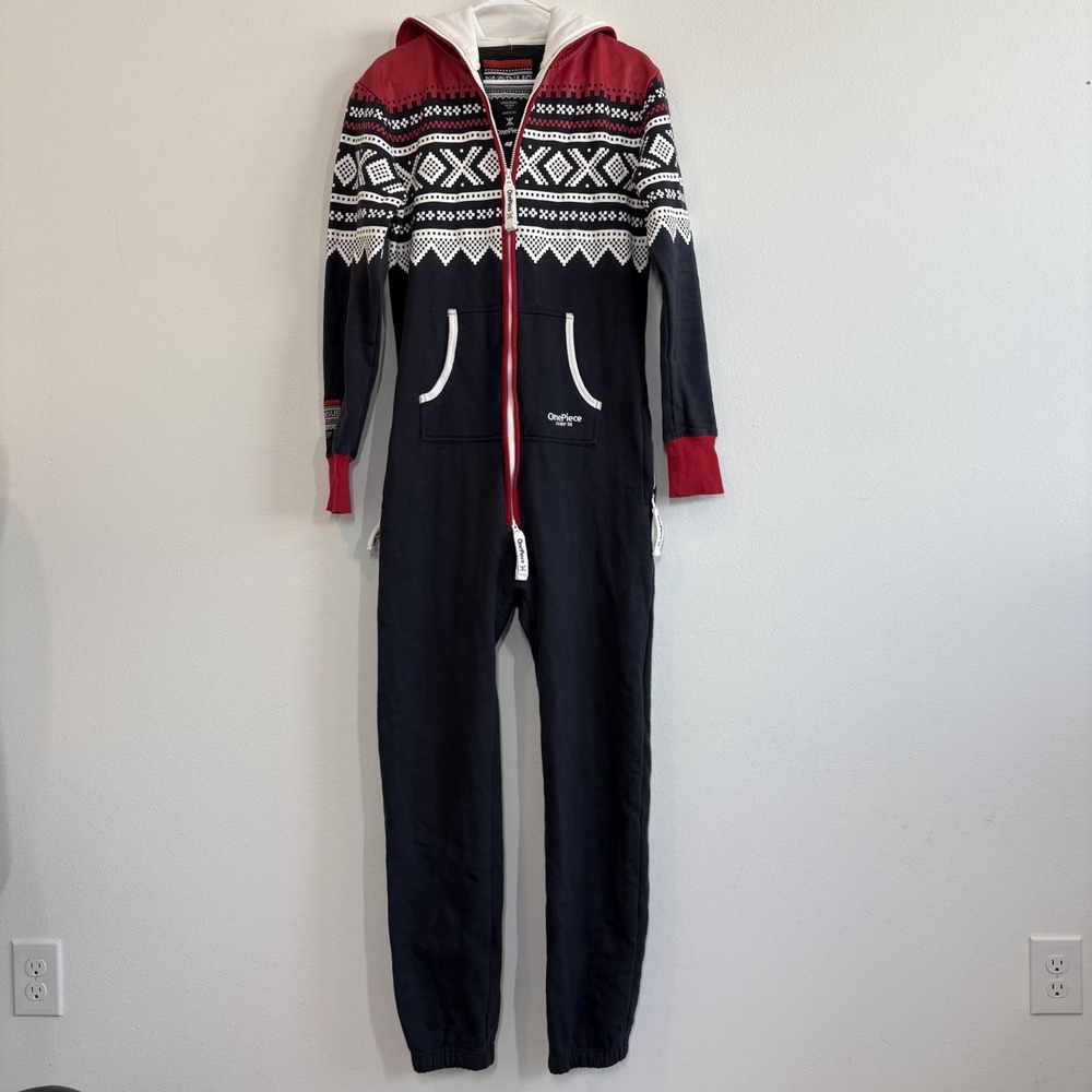 OnePiece Marius Jump In Grey Navy Nordic Fair Isle Hooded Jumpsuit Small Lounge
